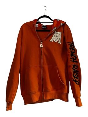 Mud Baby Orange Zip Hoodie Trench Raised Satin Hood Y2K Streetwear Large